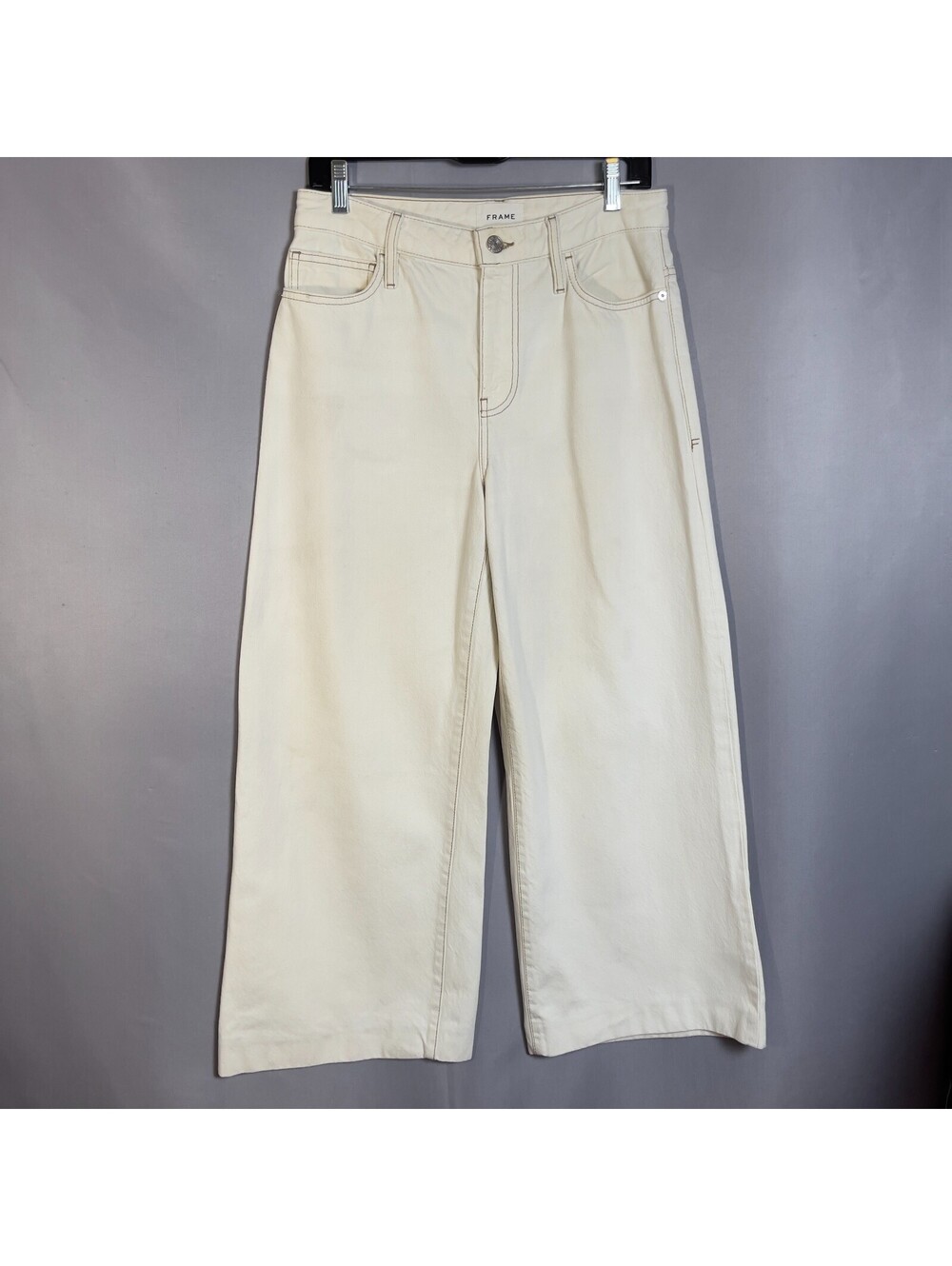 FRAME Women's Wide Leg Crop Jeans Size 26 Ivory Ecru 100% Cotton High Rise